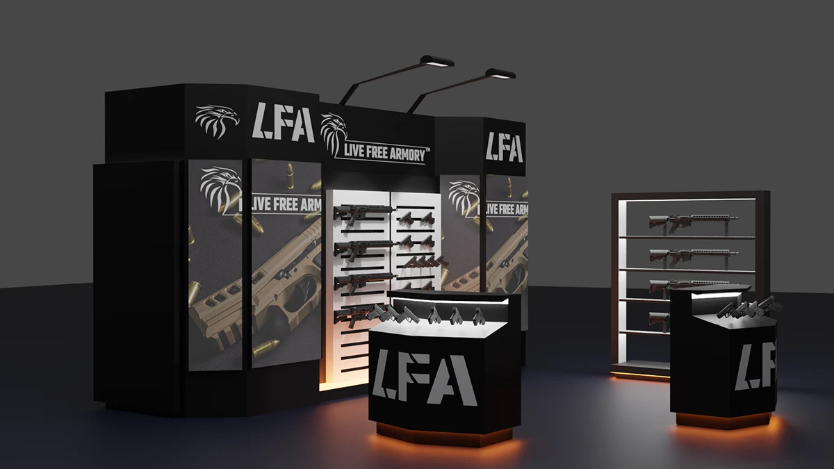 Live Free Armory booth rendering