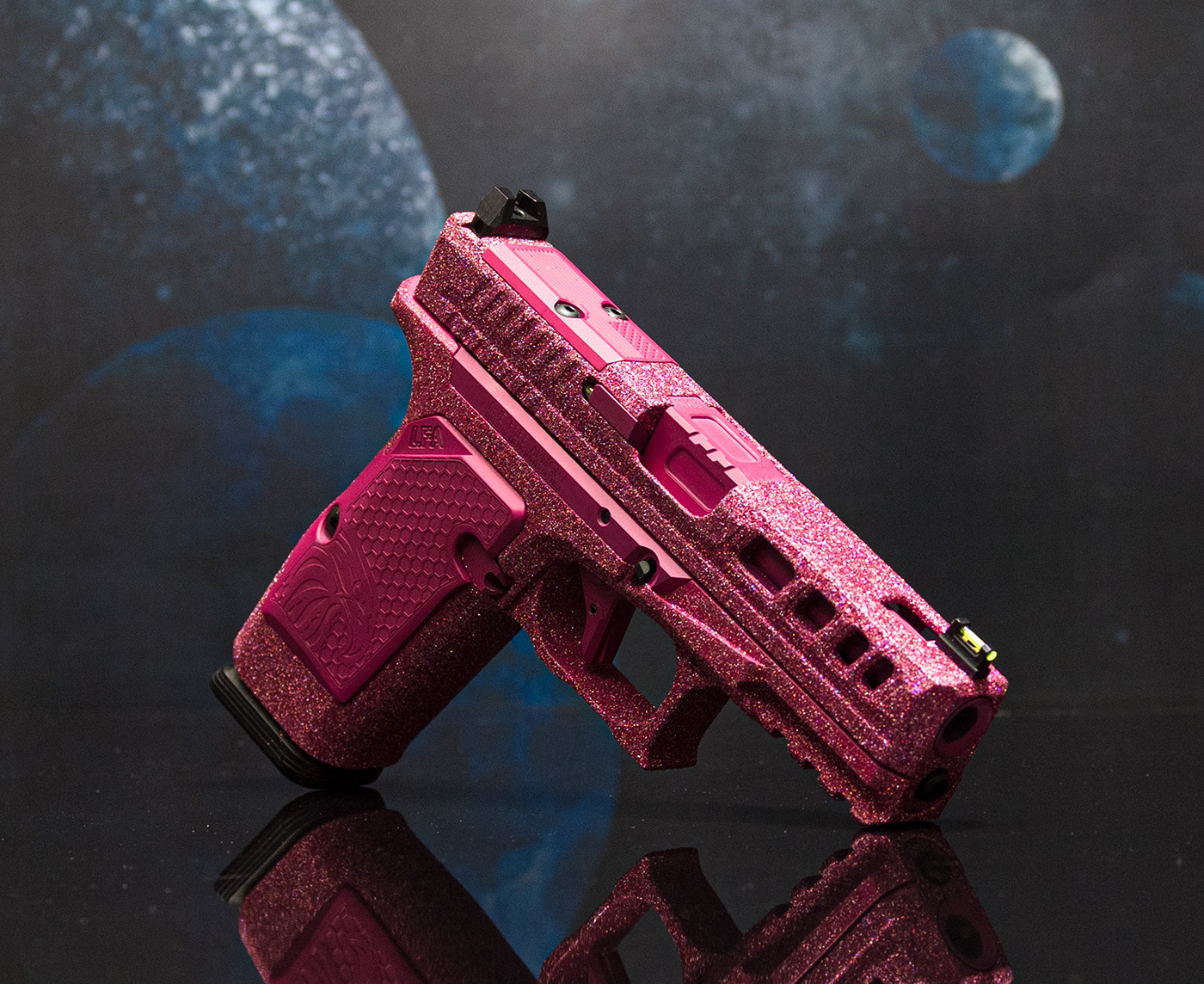Pink Cerakote firearm product photograph